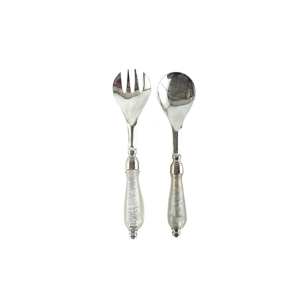 White Stainless Salad Servers x2