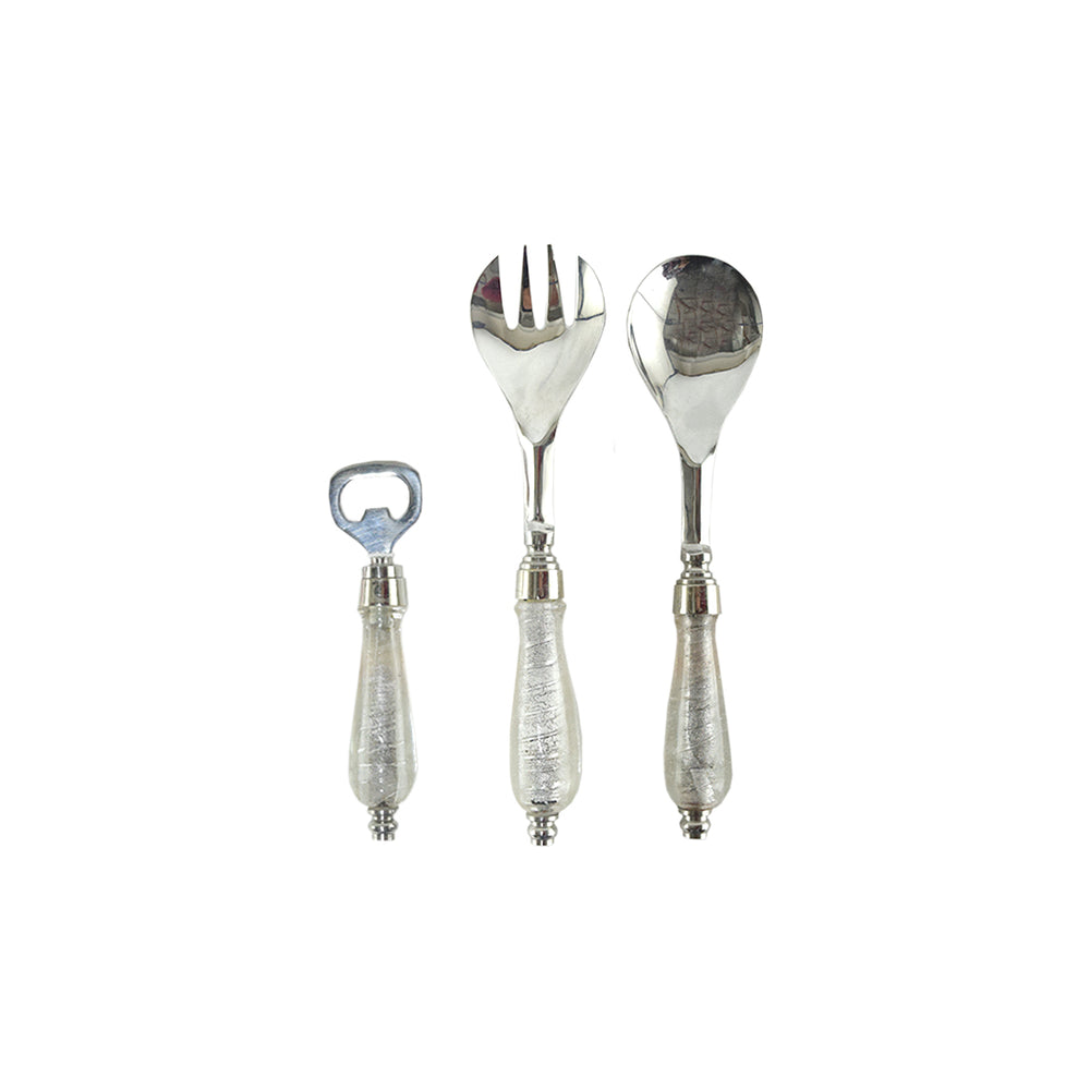 White Stainless Salad Servers x2