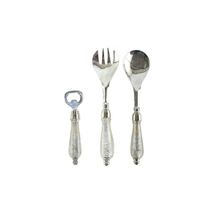 White Stainless Salad Servers x2
