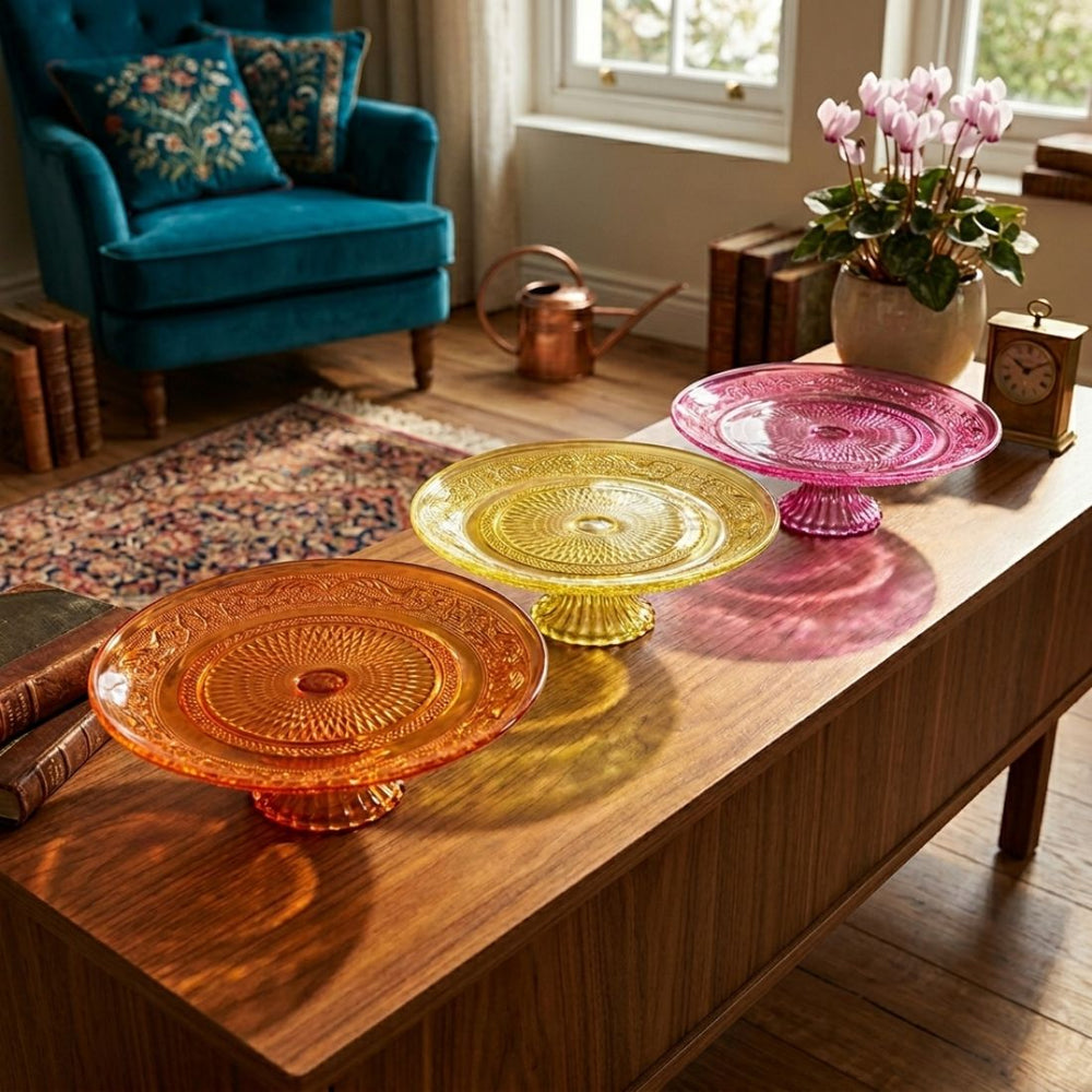 Orange Mix Footed Glass Plate (25 cm)