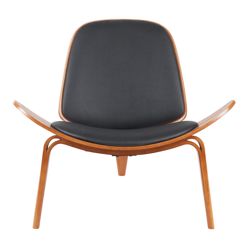 Vilma Black PU & Walnut Lounge Armchair (90 cm)