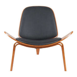Vilma Black PU & Walnut Lounge Armchair (90 cm)