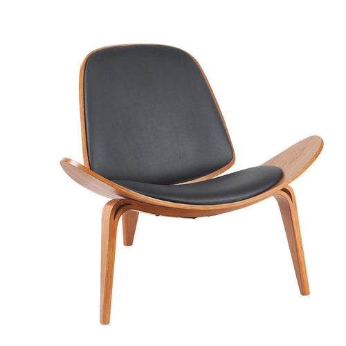 Vilma Black PU & Walnut Lounge Armchair (90 cm)