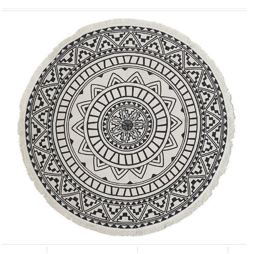 White & Black Round Cotton Poly Carpet