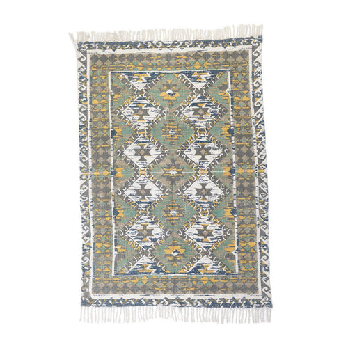 Green Cotton Rug With Fringes (180 cm)