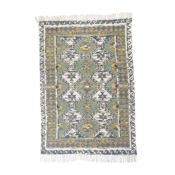 Green Cotton Rug With Fringes (180 cm)