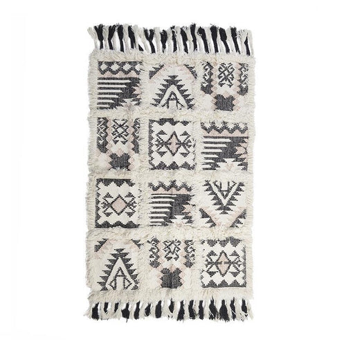 Cream Black Woolen Carpet (180 cm)