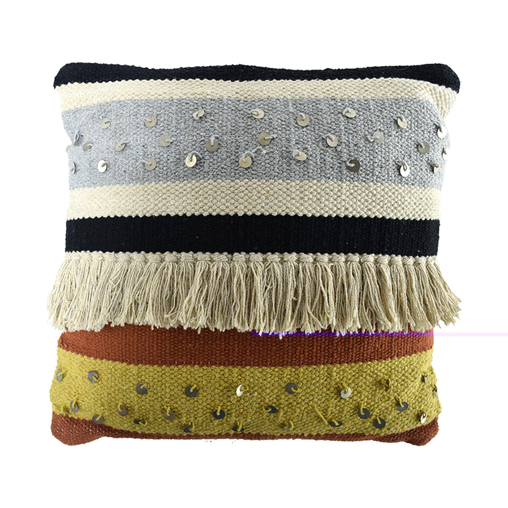 Stripes Fringes Fabric Cushion Cover (45 cm)