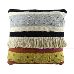 Stripes Fringes Fabric Cushion Cover (45 cm)