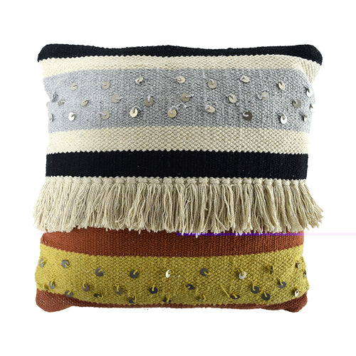 Stripes Fringes Fabric Cushion Cover (45 cm)
