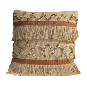 Cream Pink Fringes Cushion Cover (45 cm)