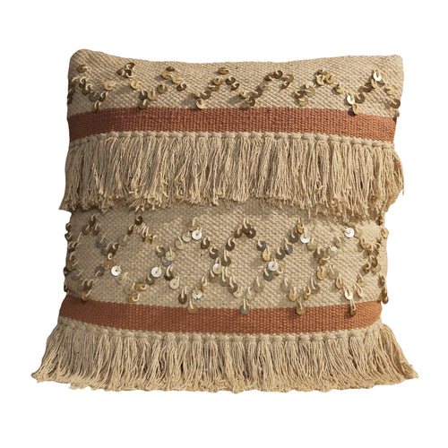 Cream Pink Fringes Cushion Cover (45 cm)