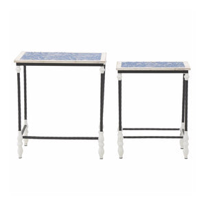 Blue White Wooden Metal Side Table