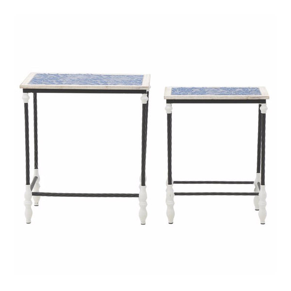 Blue White Wooden Metal Side Table