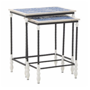 Blue White Wooden Metal Side Table