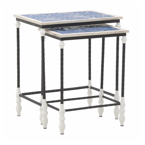 Blue White Wooden Metal Side Table