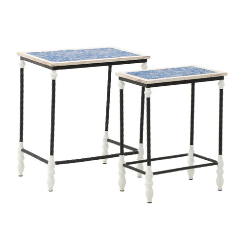 Blue White Wooden Metal Side Table