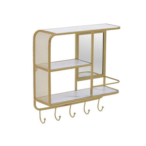 Golden White Metal Wall Shelf With Mirror Hanger