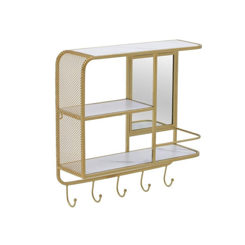 Golden White Metal Wall Shelf With Mirror Hanger