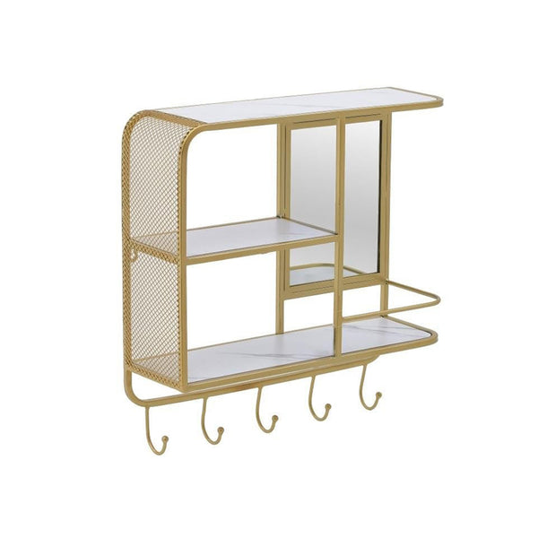 Golden White Metal Wall Shelf With Mirror Hanger