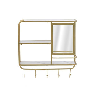 Golden White Metal Wall Shelf With Mirror Hanger