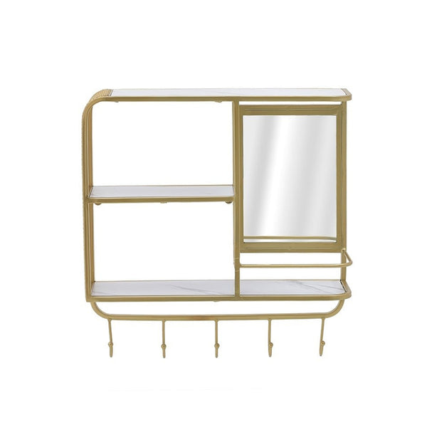 Golden White Metal Wall Shelf With Mirror Hanger