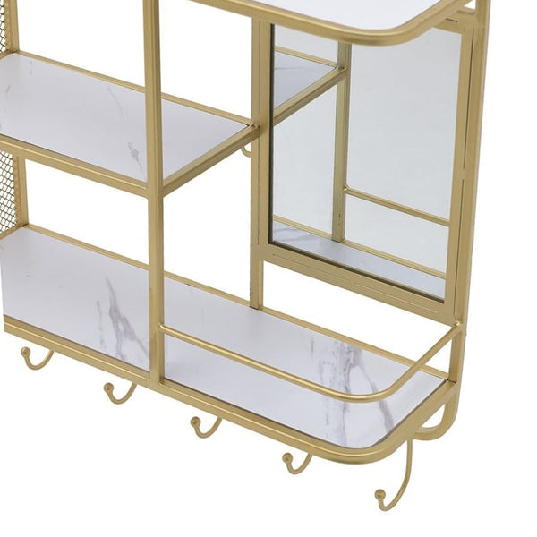 Golden White Metal Wall Shelf With Mirror Hanger