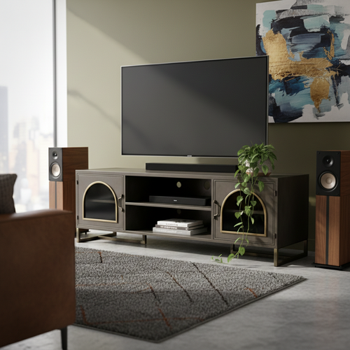 Dark Grey Golden Metal TV Stand