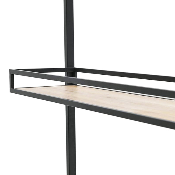 Metal Wood Shelf Cabinet Black Natural