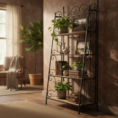 Metal Wood Shelf Black Natural