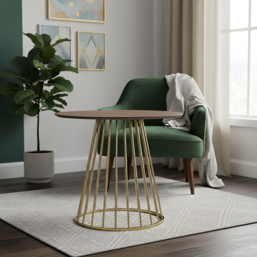 Golden Natural Metallic Wooden Table