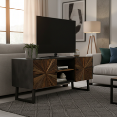 Brown Wooden TV Stand With Cabinets (130 cm)