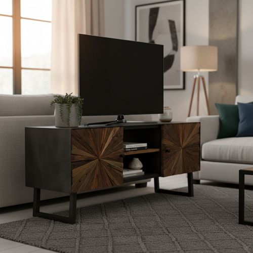 Brown Wooden TV Stand With Cabinets (130 cm)
