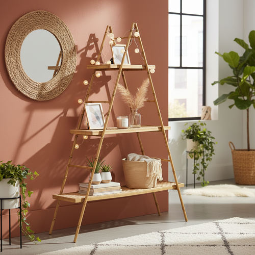 Metal Wooden Shelf Golden Natural