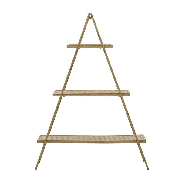 Metal Wooden Shelf Golden Natural
