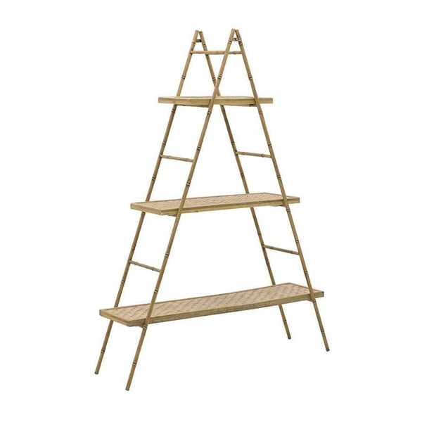 Metal Wooden Shelf Golden Natural