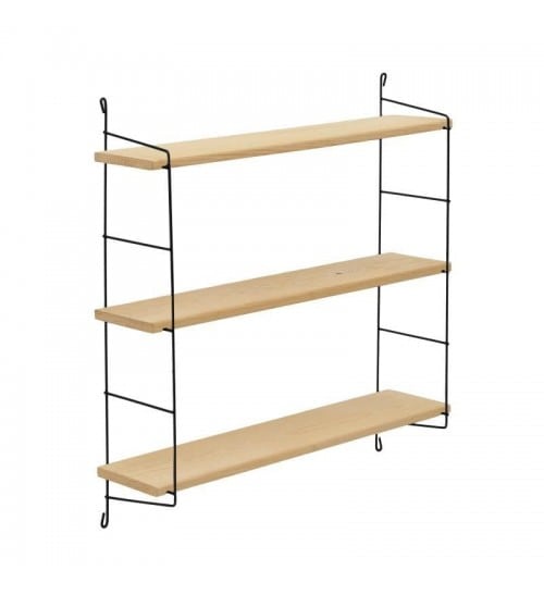 Metal Wood Wall Shelf Black Natural