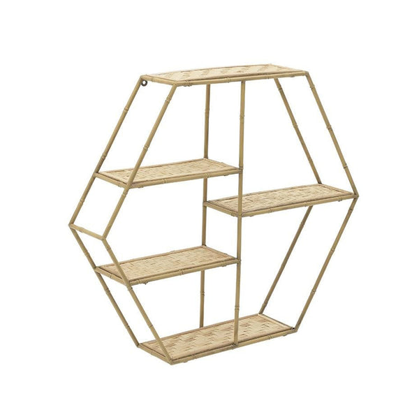 Metal Wood Wall Shelf Golden Natural