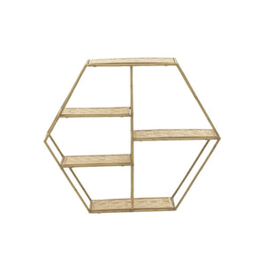 Metal Wood Wall Shelf Golden Natural
