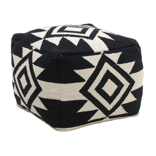 Black Creme Killim Poof (45 cm)