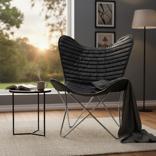 Black Leather Metallic Chair (92 cm)