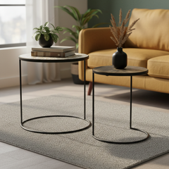 Set of 2 Black Glass Nesting Tables (50 cm)