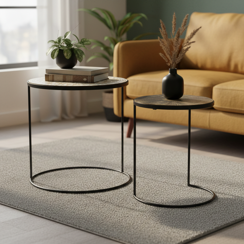 Set of 2 Black Glass Nesting Tables (50 cm)