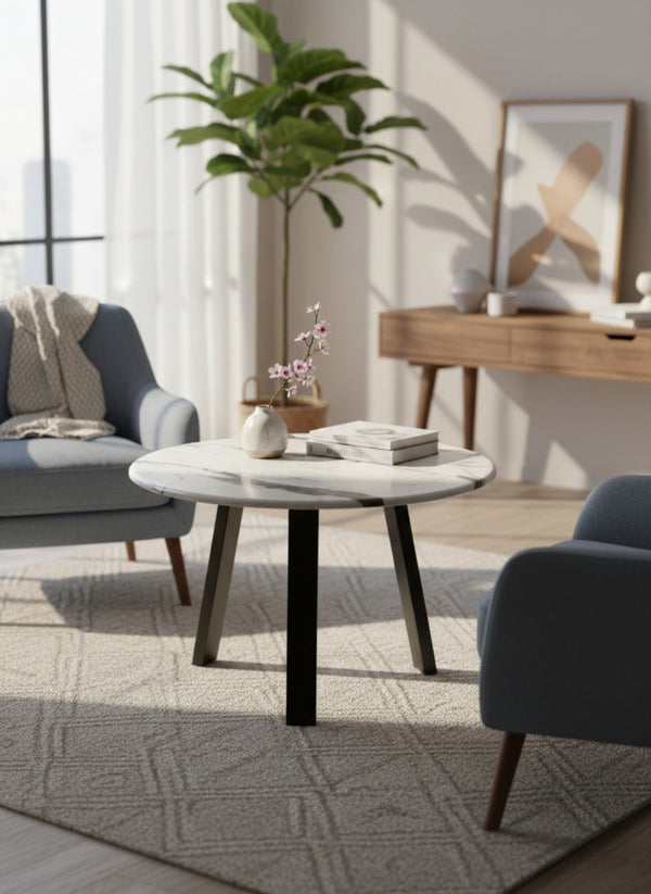 Black And White Marble Look Wood Table (60 cm)
