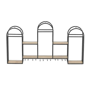Metal Wood Wall Shelf Wine Rack Black Natural (94 cm)