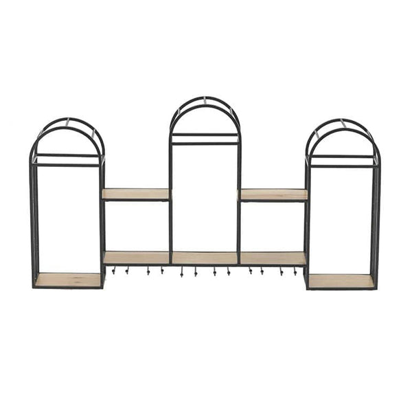 Metal Wood Wall Shelf Wine Rack Black Natural (94 cm)