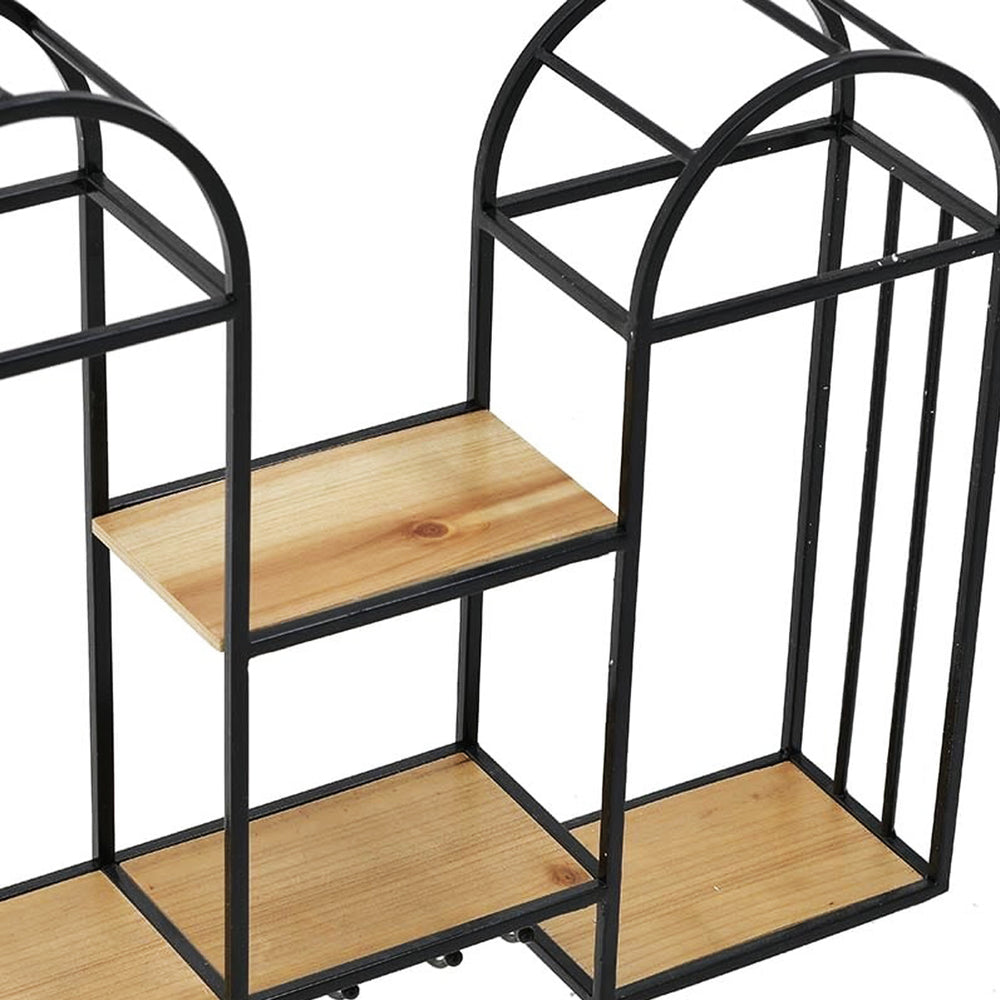 Metal Wood Wall Shelf Wine Rack Black Natural (94 cm)