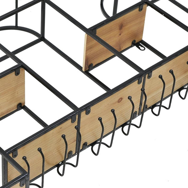 Metal Wood Wall Shelf Wine Rack Black Natural (94 cm)
