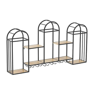 Metal Wood Wall Shelf Wine Rack Black Natural (94 cm)
