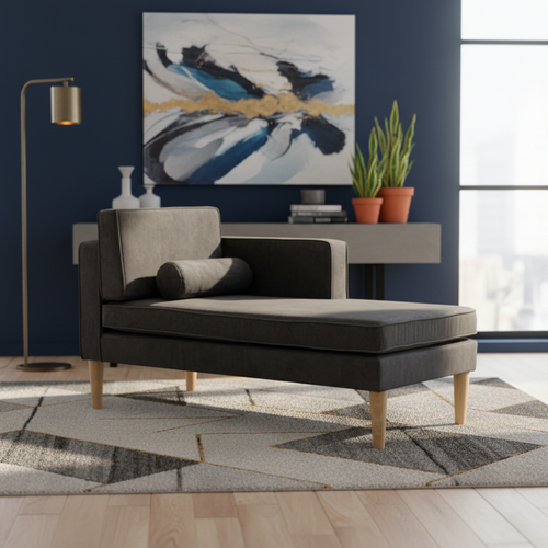 Dark Grey Fabric Chaise Lounge (133 cm)
